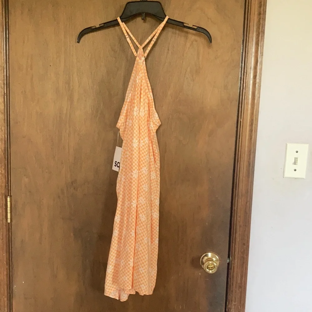 3/$24 So Halter neck swing mini dress orange check w floral print XXL jrs - Picture 14 of 16